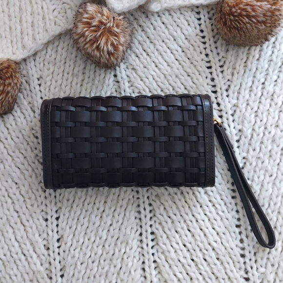 TORY BURCH Britten Woven Flap Wallet Wristlet - Deep Brown - Picture 11 of 11